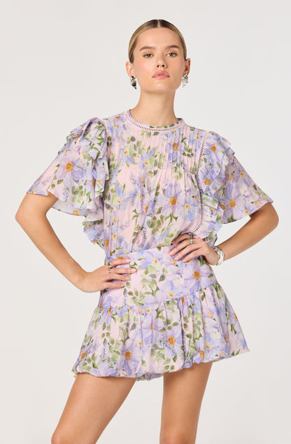 Kinley Floral Flutter Sleeve Ruffle Top