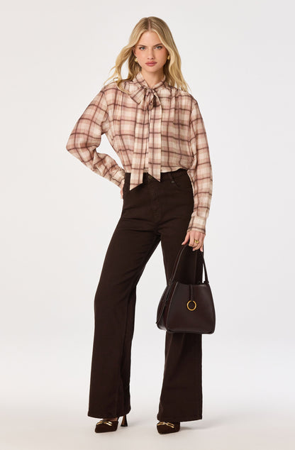 Mabry Plaid Tie-Neck Blouse