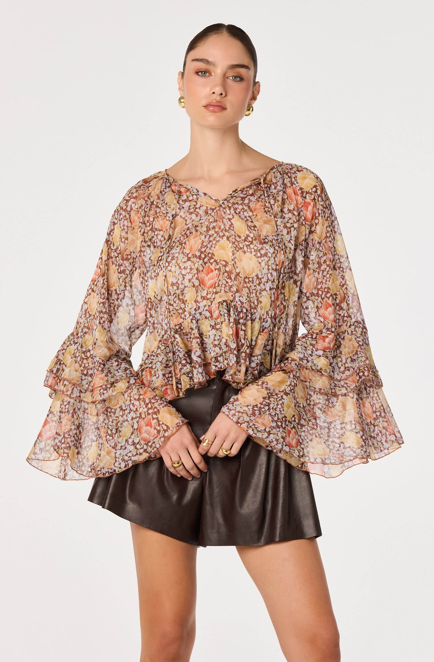 Margaery Tiered Bell-Sleeve Blouse