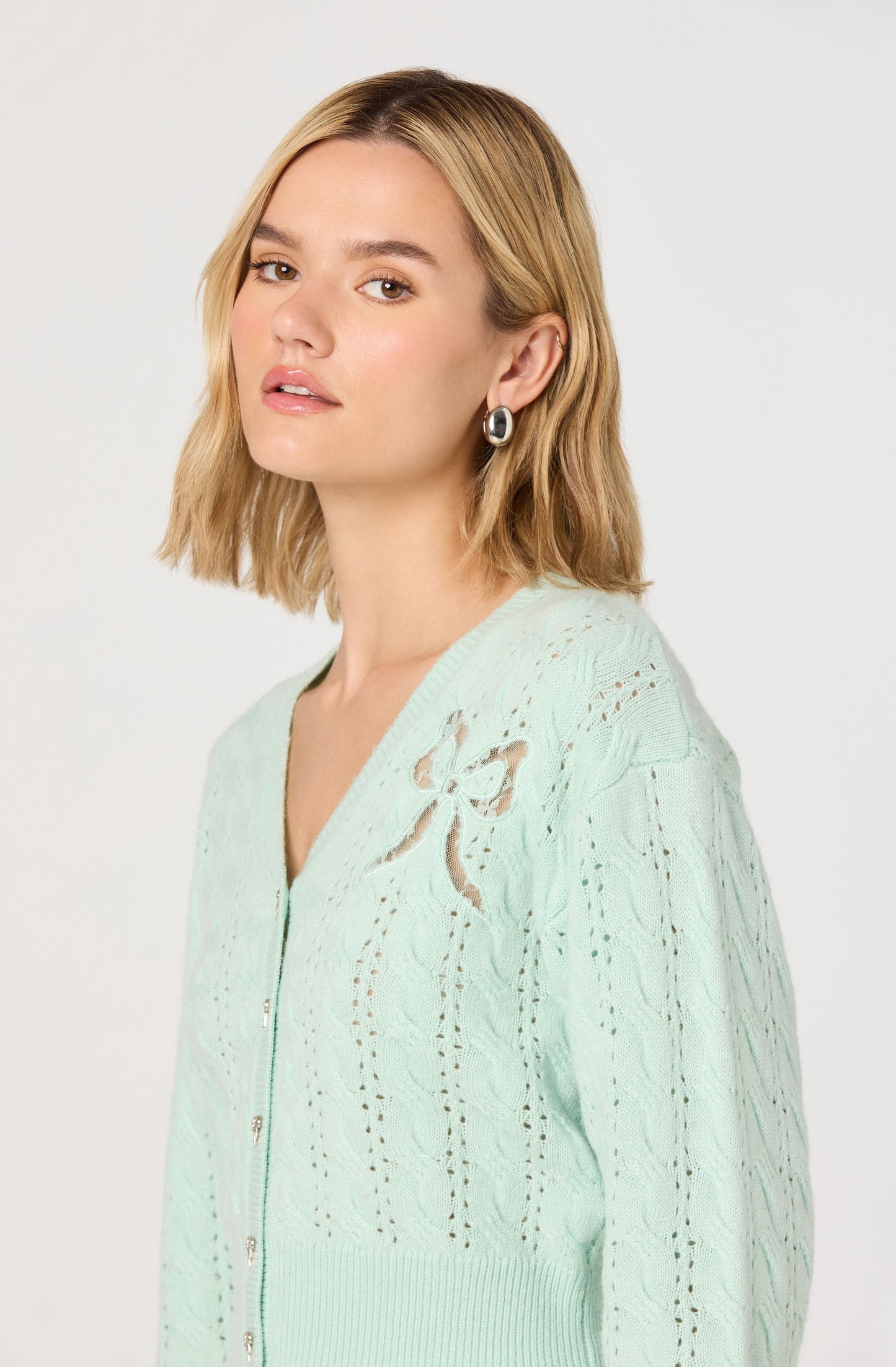 Kalen Cable-Knit Bow Cutout Cardigan