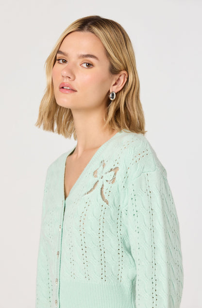 Kalen Cable-Knit Bow Cutout Cardigan