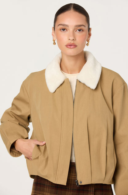 Raevin Faux Fur Collar Bomber Jacket