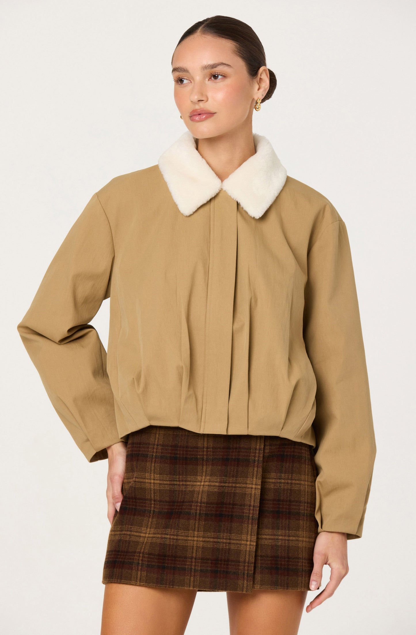 Raevin Faux Fur Collar Bomber Jacket