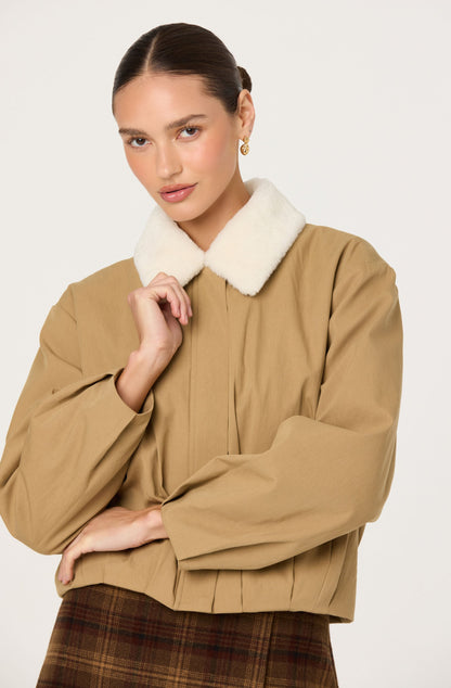 Raevin Faux Fur Collar Bomber Jacket