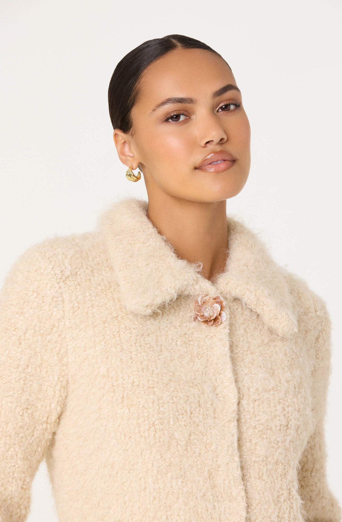 Karime Fuzzy Collared Cardigan