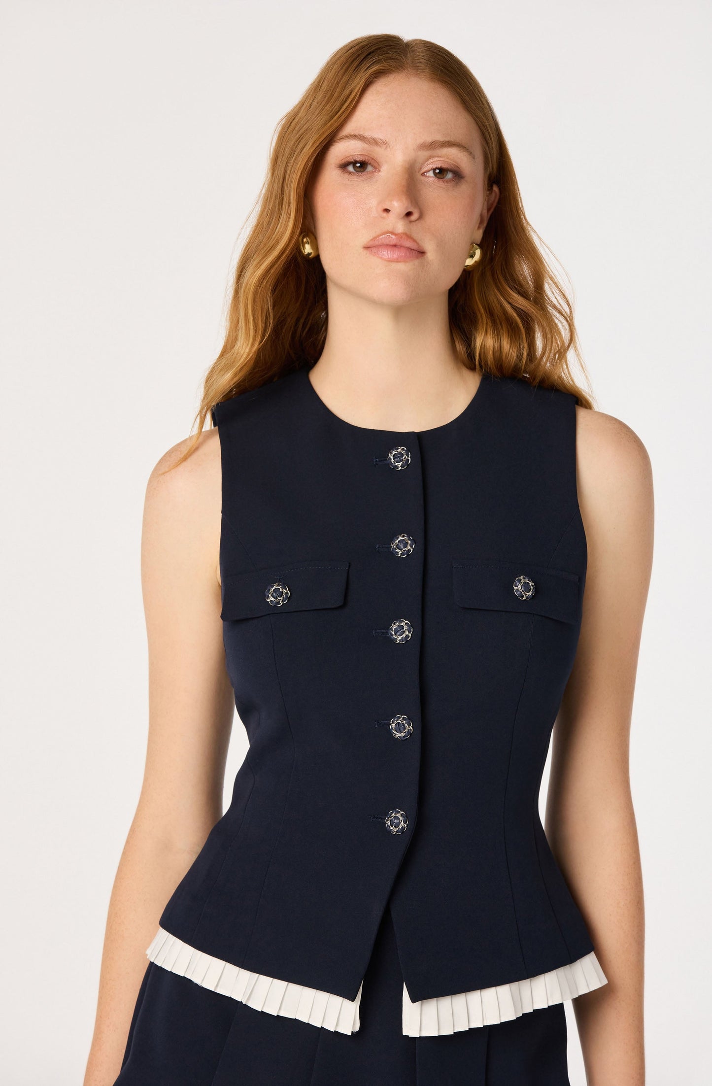 Kelson Pleated-Hem Button Vest