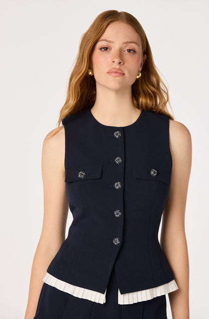 Kelson Pleated-Hem Button Vest