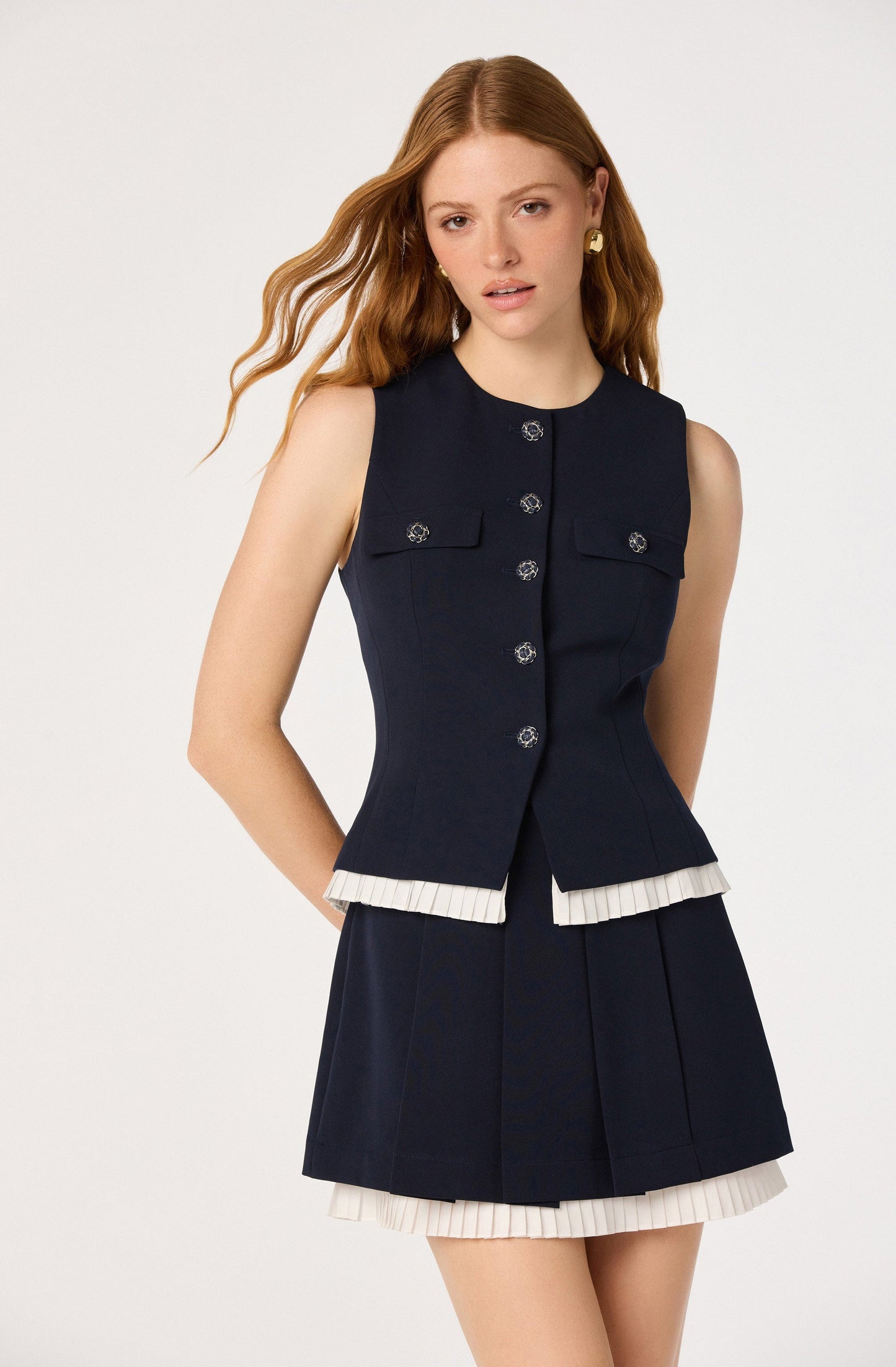 Kelson Pleated-Hem Button Vest