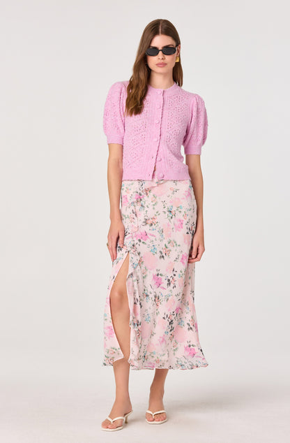 Kaydence Puff Sleeve Bobble Stitch Cardigan