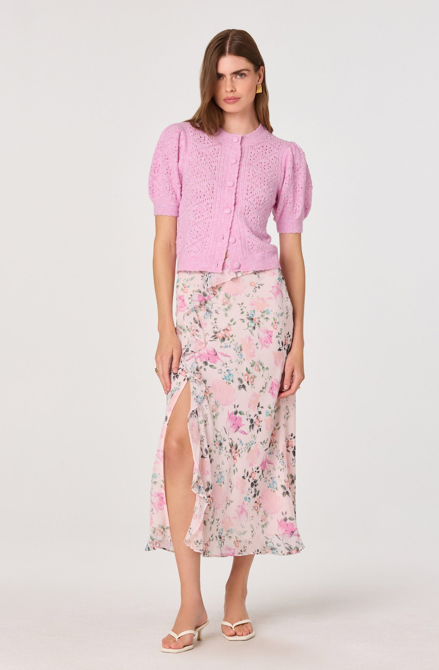 Kaydence Puff Sleeve Bobble Stitch Cardigan