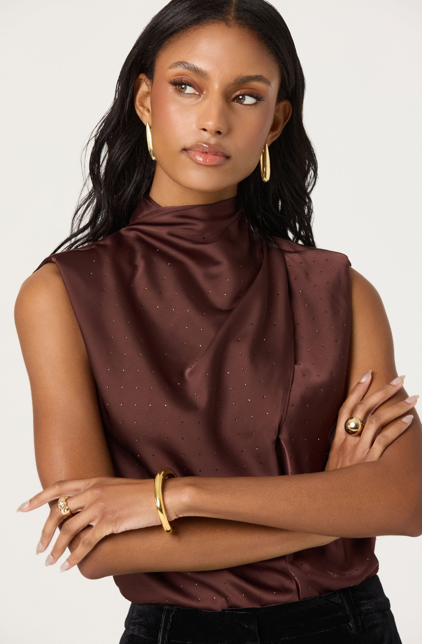 Inaya Satin Rhinestone Embellished Top