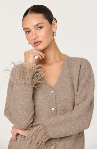 Grie Embellished Feather Trim Cardigan