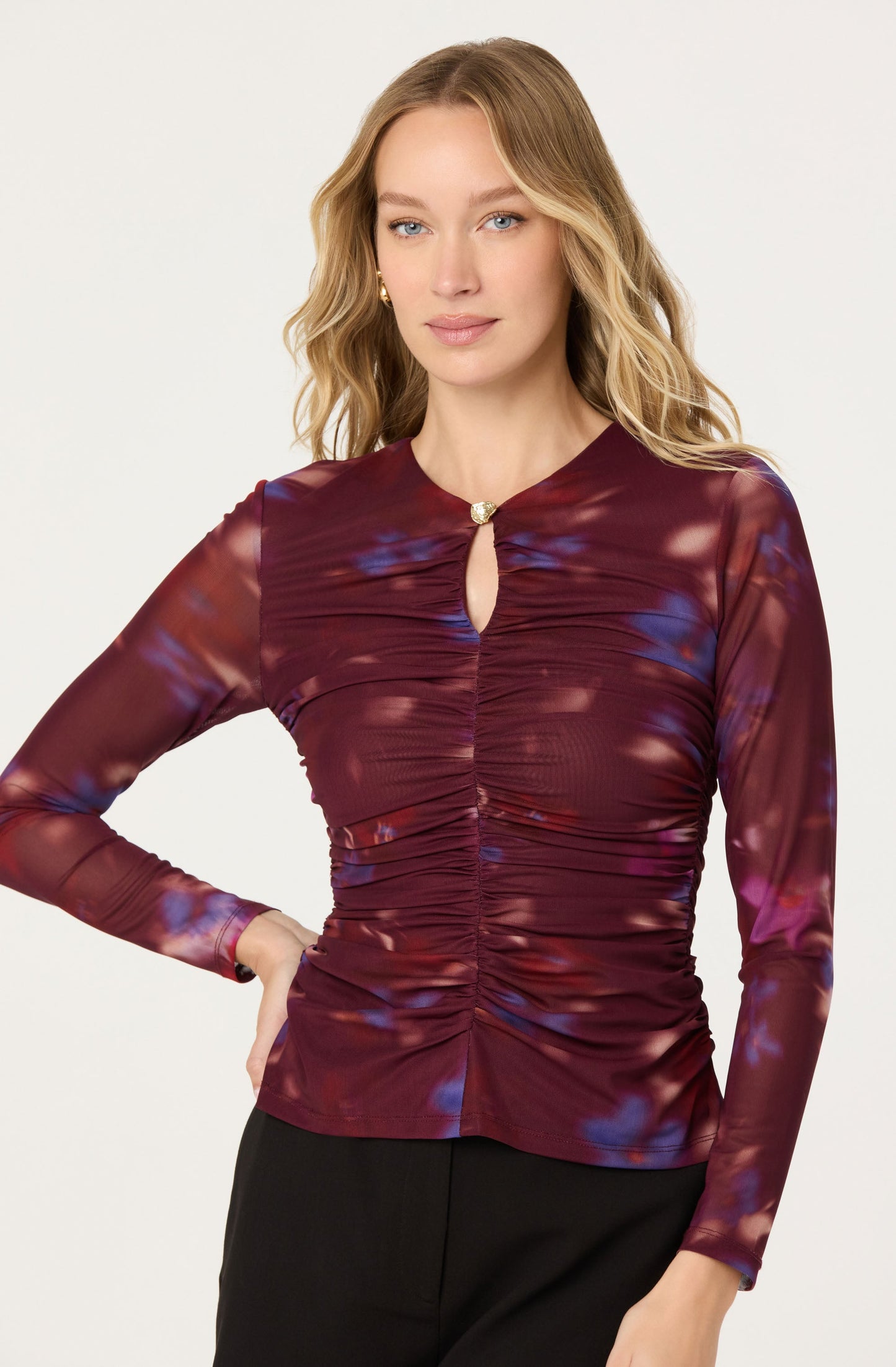 Yasmine Floral Mesh Ruched Top