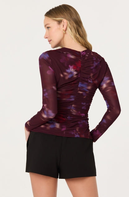 Yasmine Floral Mesh Ruched Top
