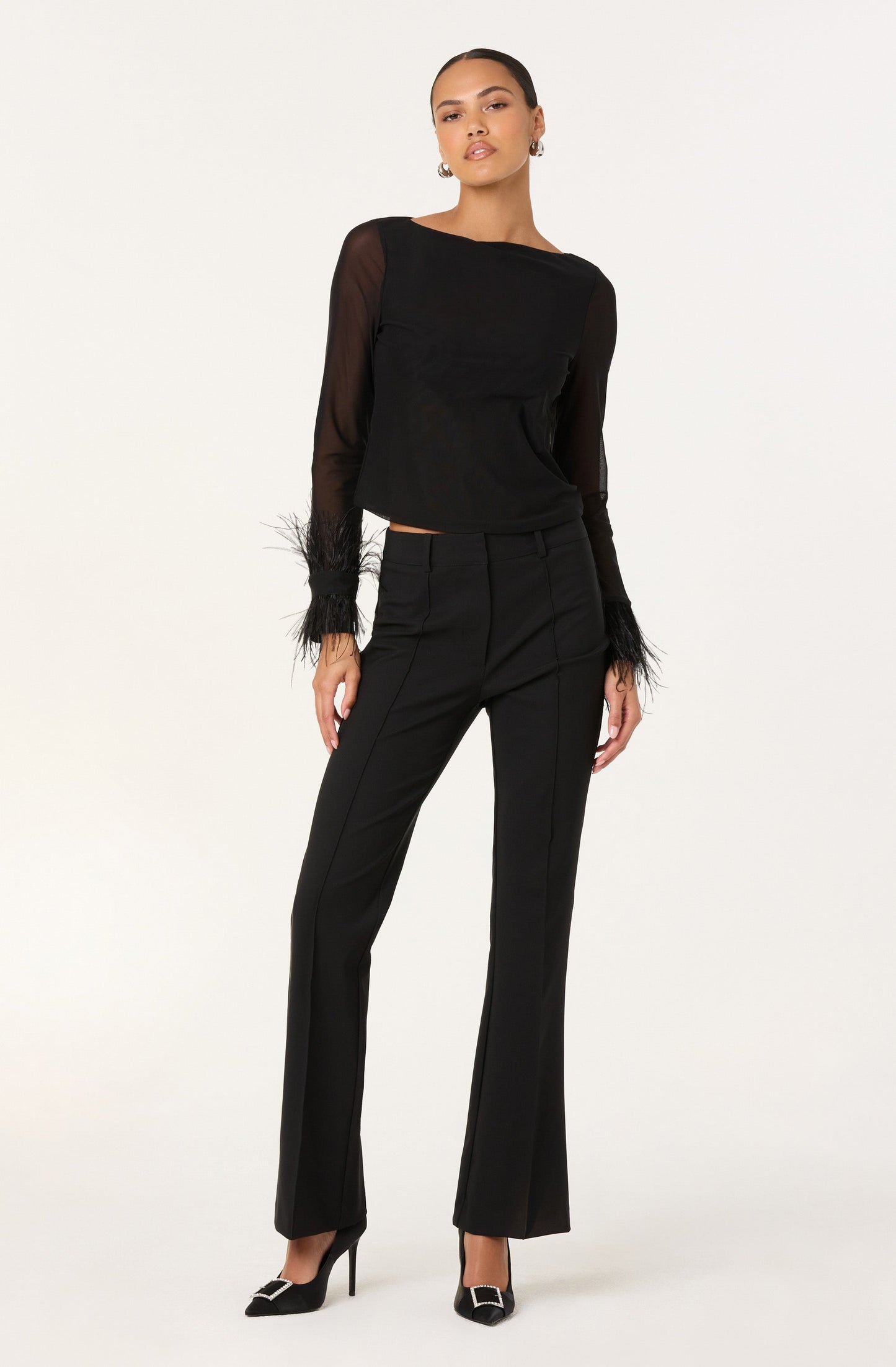 Brisa Mesh Feather Trim Top