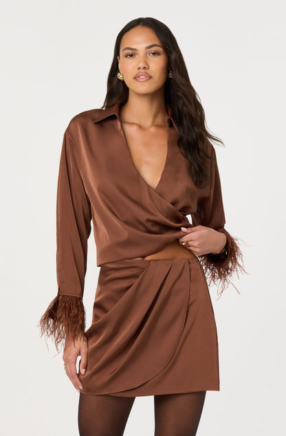 Catrina Satin Feather Trim Top
