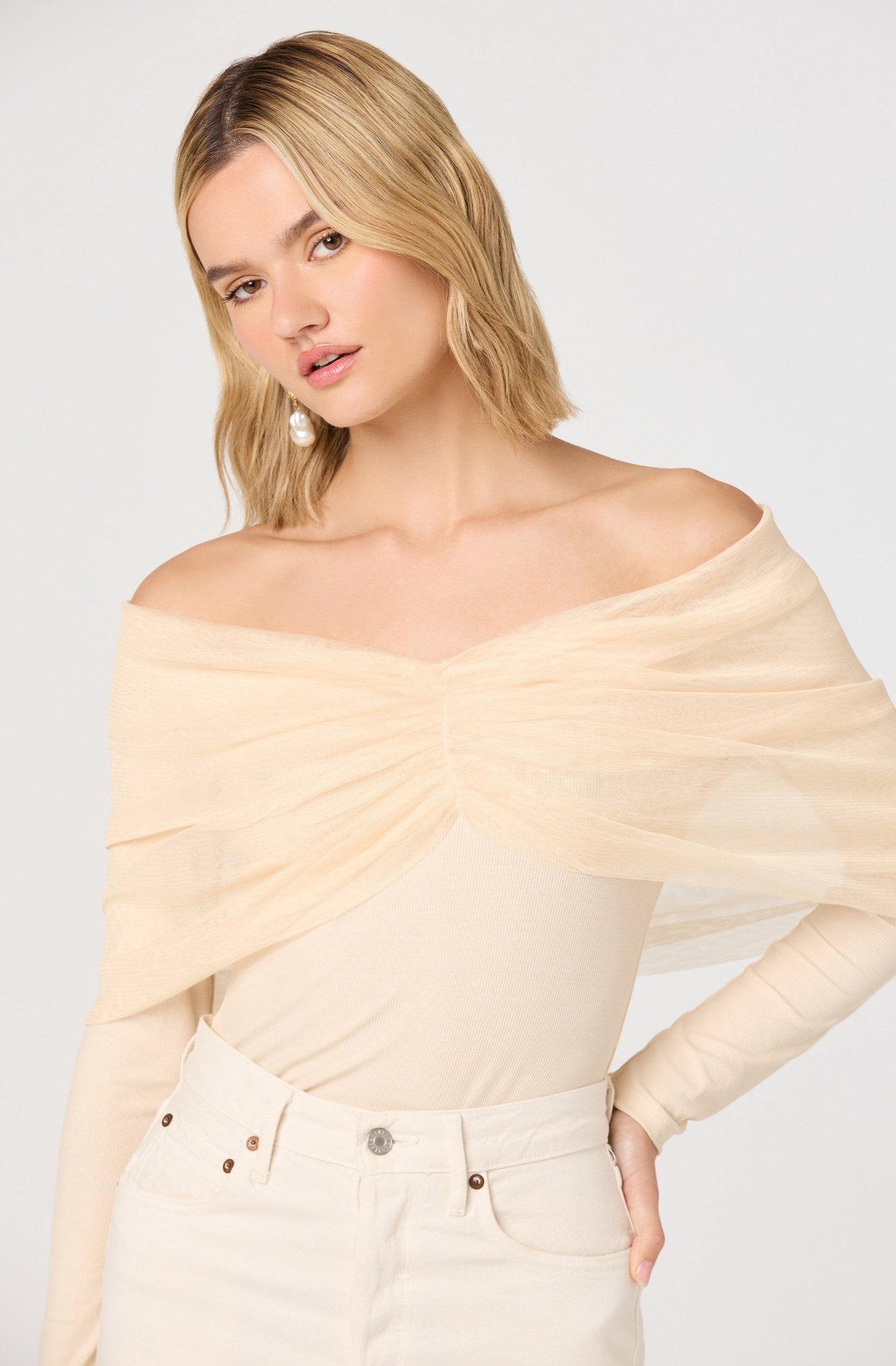 Julieta Off-Shoulder Ruched Overlay Top