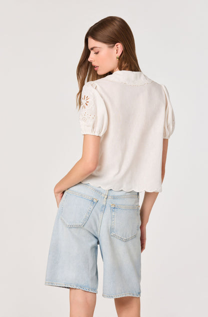 Eider Embroidered Cutwork Tie-Front Top