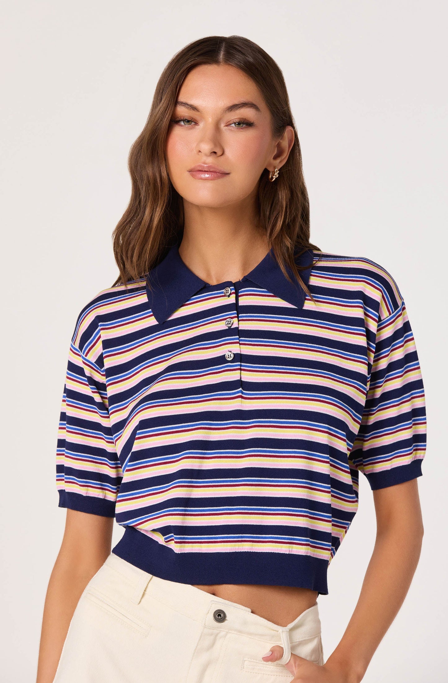 Scottie Striped Knit Polo Sweater