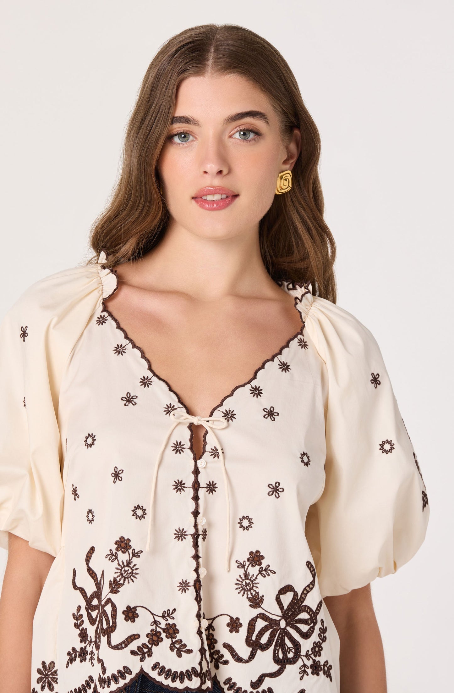 Lucia Embroidered Puff Sleeve Blouse