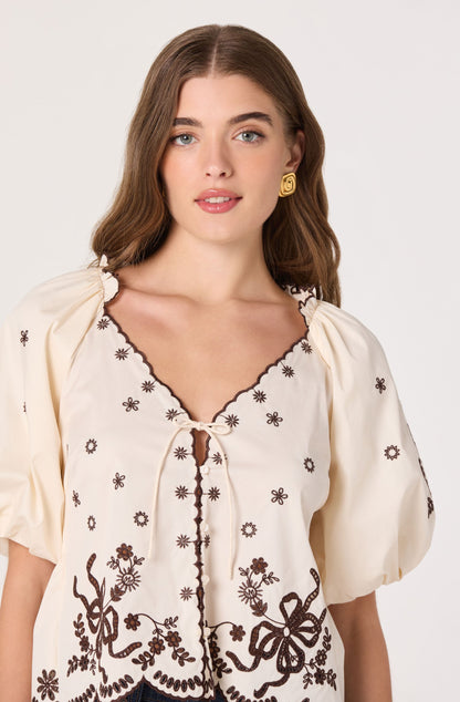 Lucia Embroidered Puff Sleeve Blouse