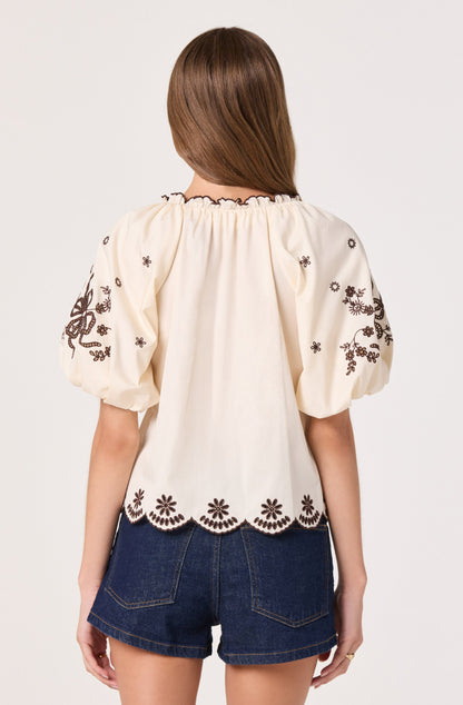 Lucia Embroidered Puff Sleeve Blouse