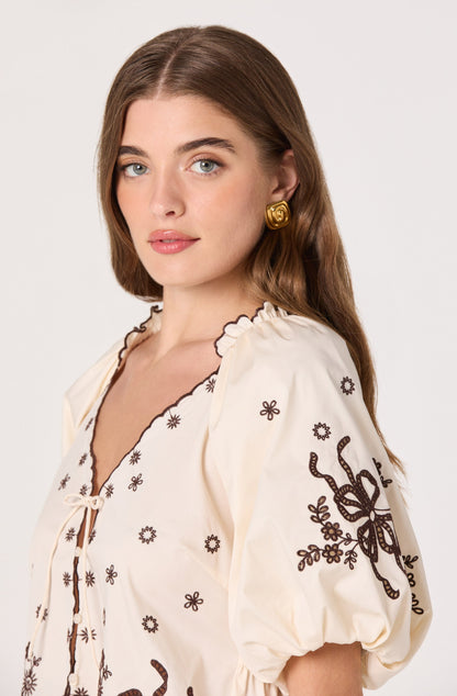 Lucia Embroidered Puff Sleeve Blouse