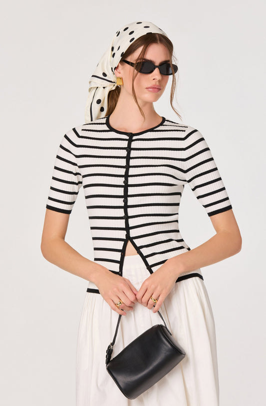 Henrie Striped Ribbed Short-Sleeve Cardigan