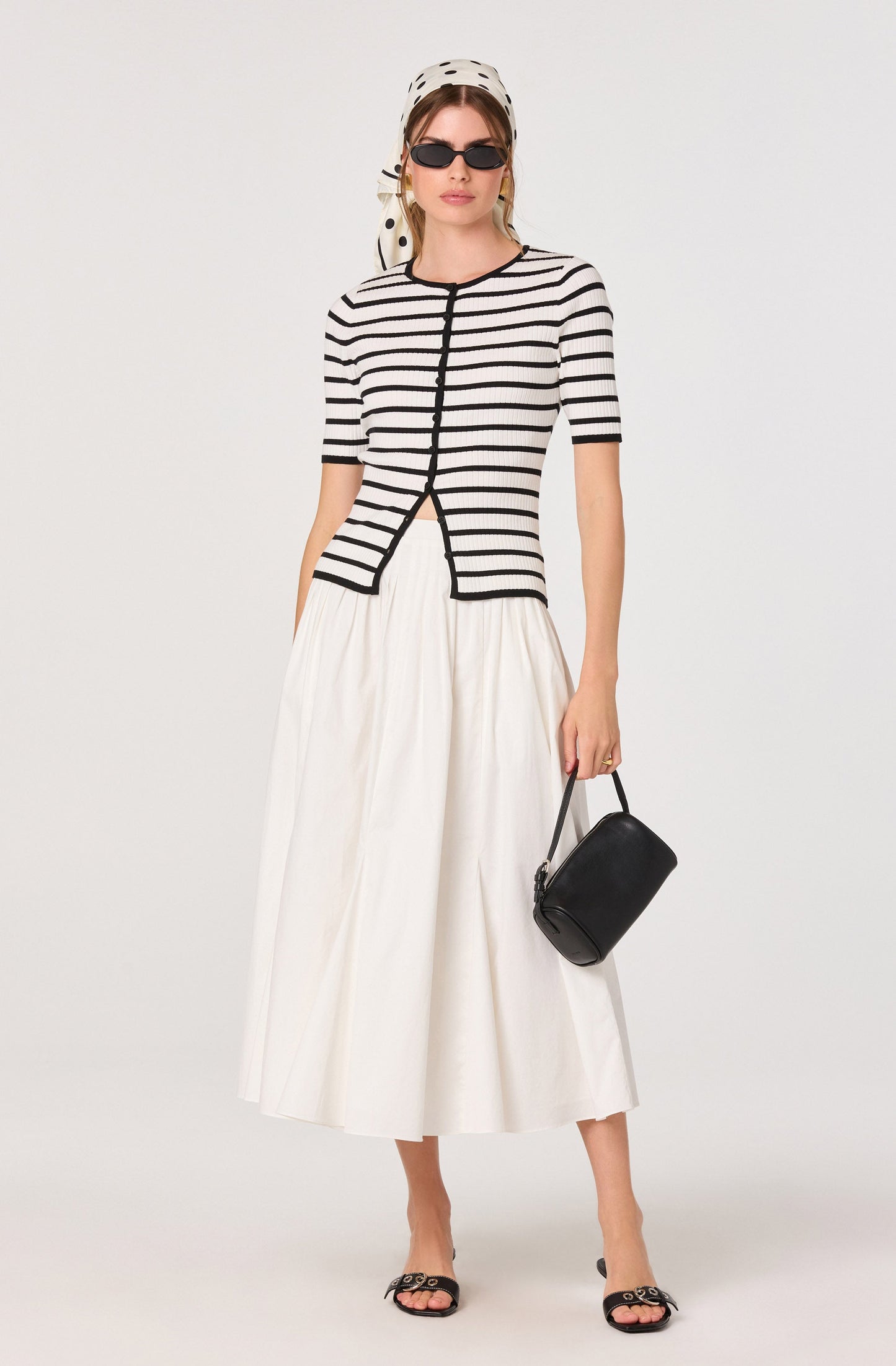 Henrie Striped Ribbed Short-Sleeve Cardigan