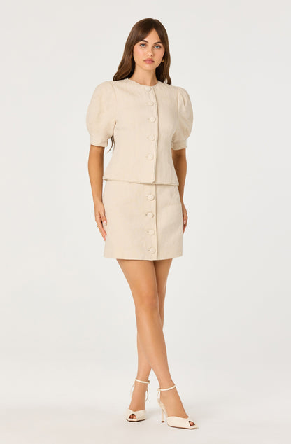 Cailey Linen Puff Sleeve Button-Front Top