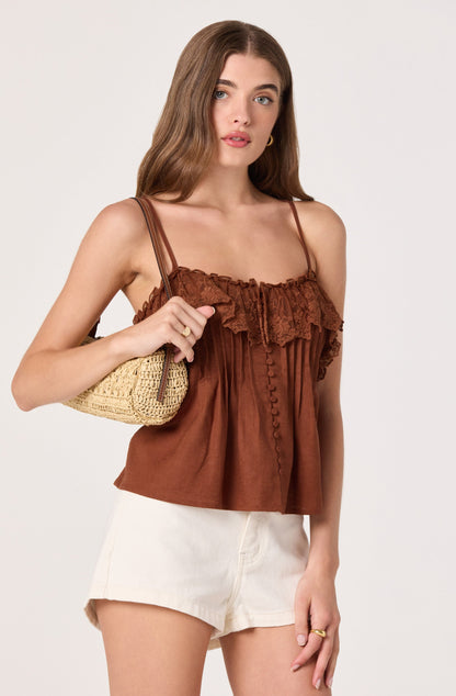 Nellie Ruffled Lace Trim Tank Top