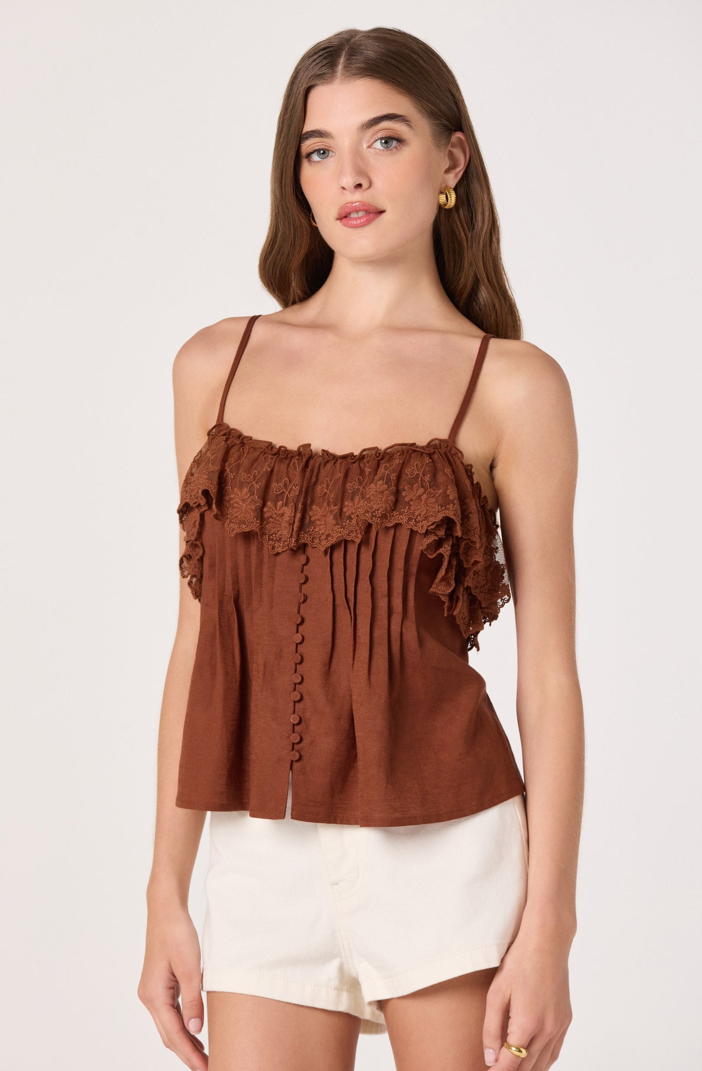 Nellie Ruffled Lace Trim Tank Top