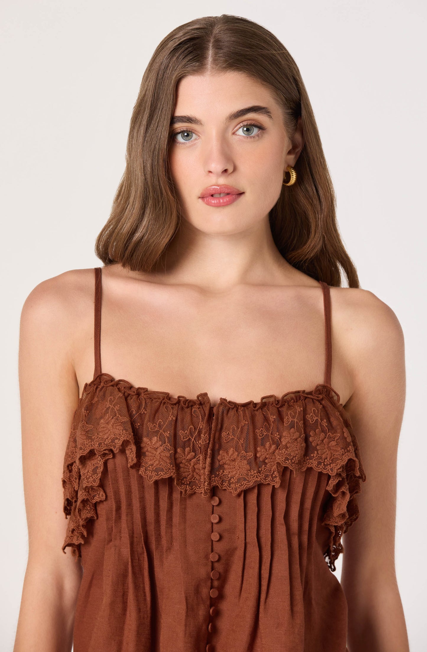 Nellie Ruffled Lace Trim Tank Top