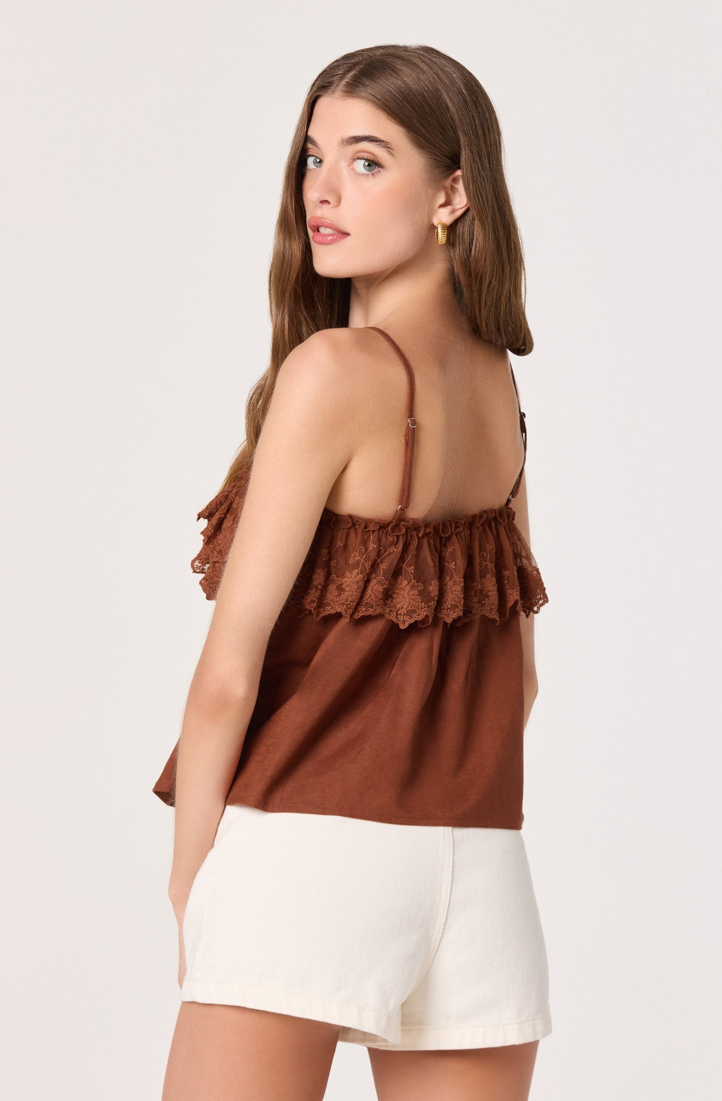 Nellie Ruffled Lace Trim Tank Top