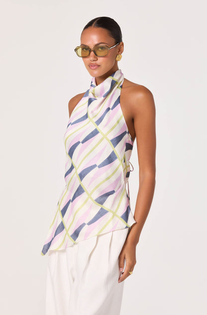 Bristol Print Cowl-Neck Halter Top