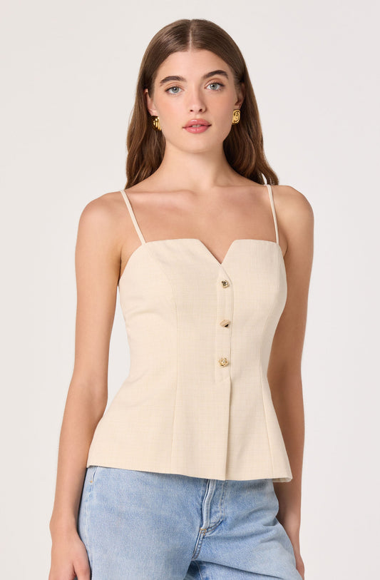 Britta Button-Front Spaghetti Strap Top