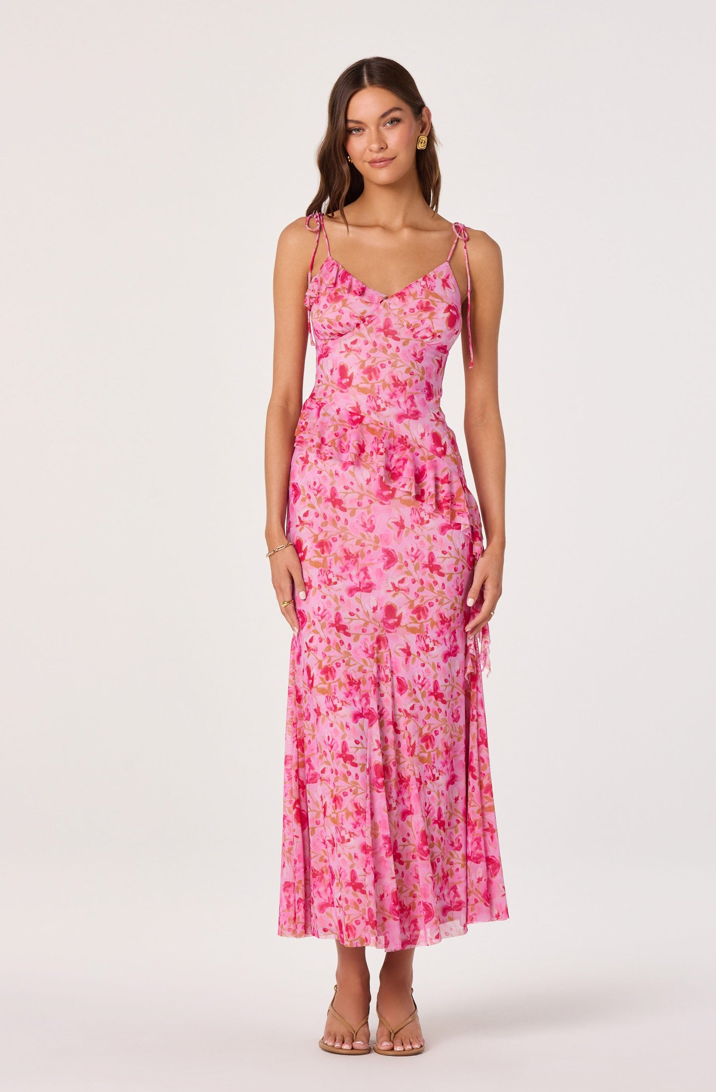 Mejra Floral Ruffle Asymmetric Tank Top