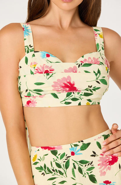 Myria Print Tie-Strap Cropped Bustier Top