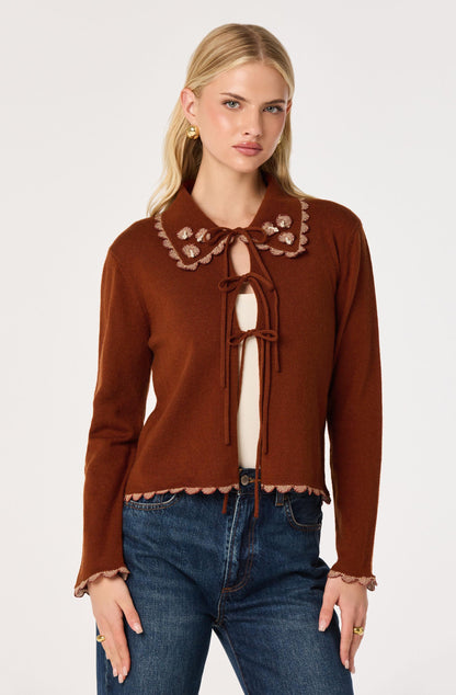 Keana Beaded Scallop-Trim Cardigan