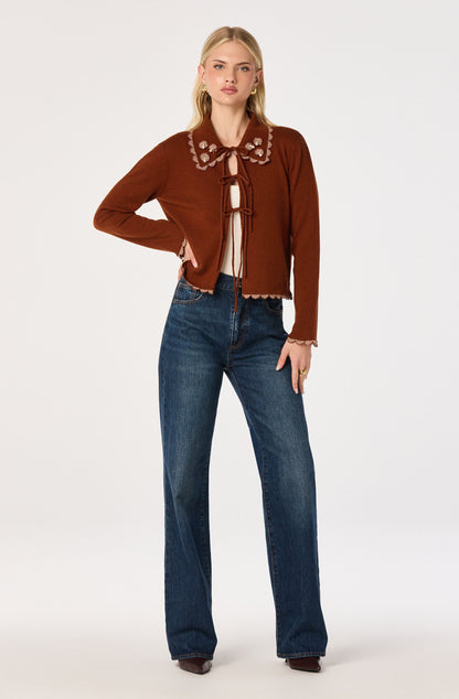 Keana Beaded Scallop-Trim Cardigan