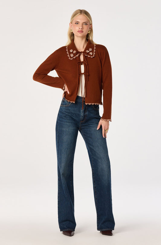 Keana Beaded Scallop-Trim Cardigan