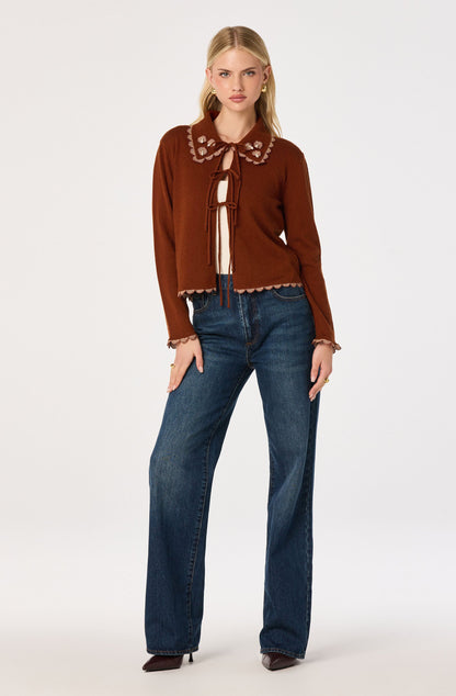 Keana Beaded Scallop-Trim Cardigan