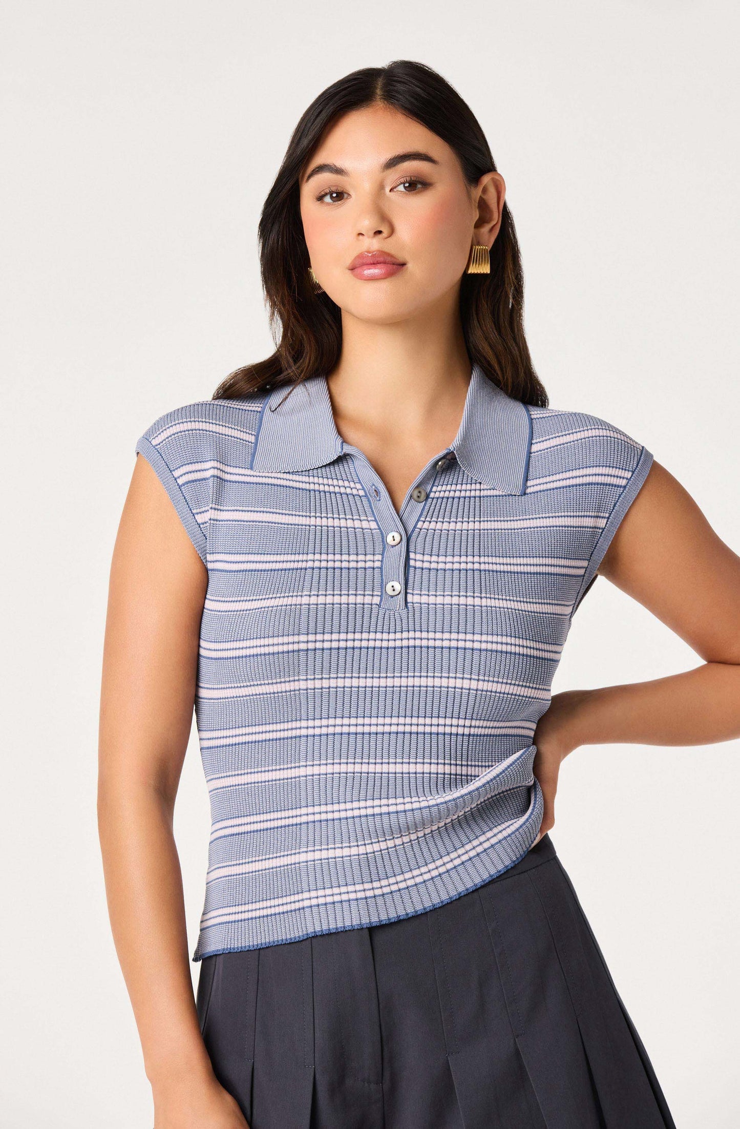 Kameryn Striped Ribbed Knit Polo