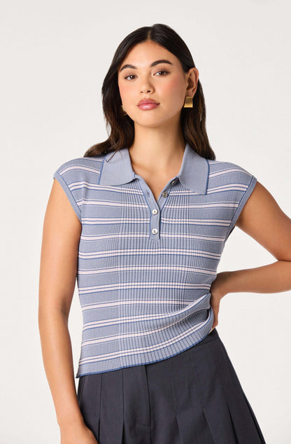 Kameryn Striped Ribbed Knit Polo