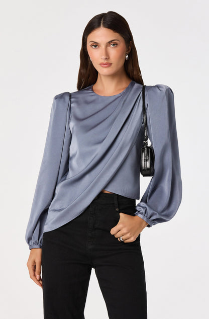 Beatrice Satin Faux-Wrap Blouse