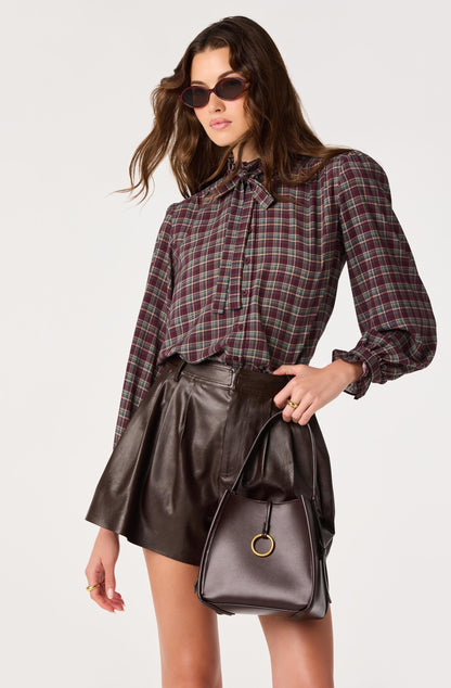 Alyssa Plaid Ruffle-Collar Blouse