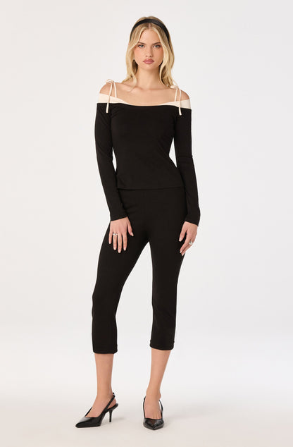 Loretta Mixed Media Off-Shoulder Top