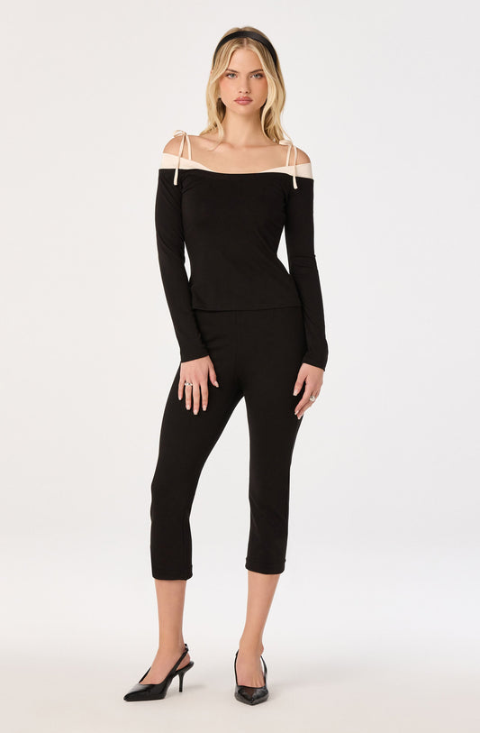 Loretta Mixed Media Off-Shoulder Top