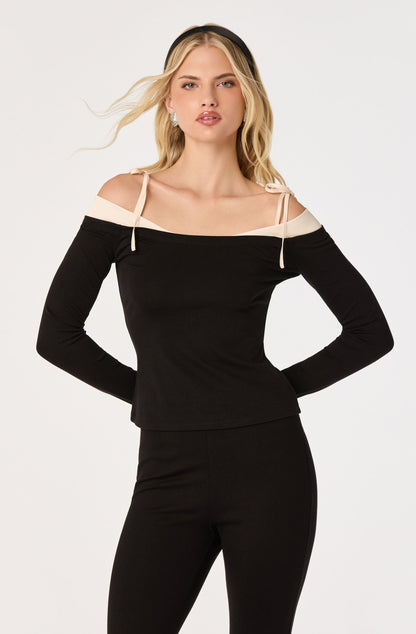 Loretta Mixed Media Off-Shoulder Top