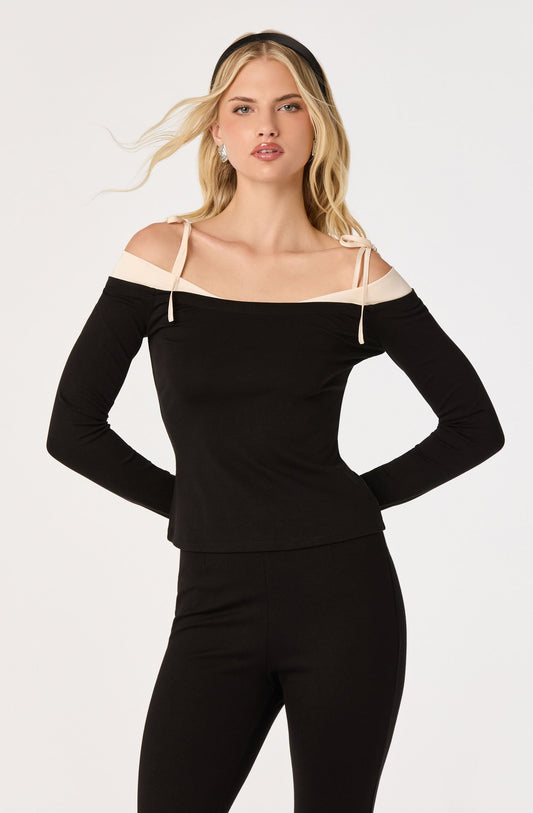 Loretta Mixed Media Off-Shoulder Top